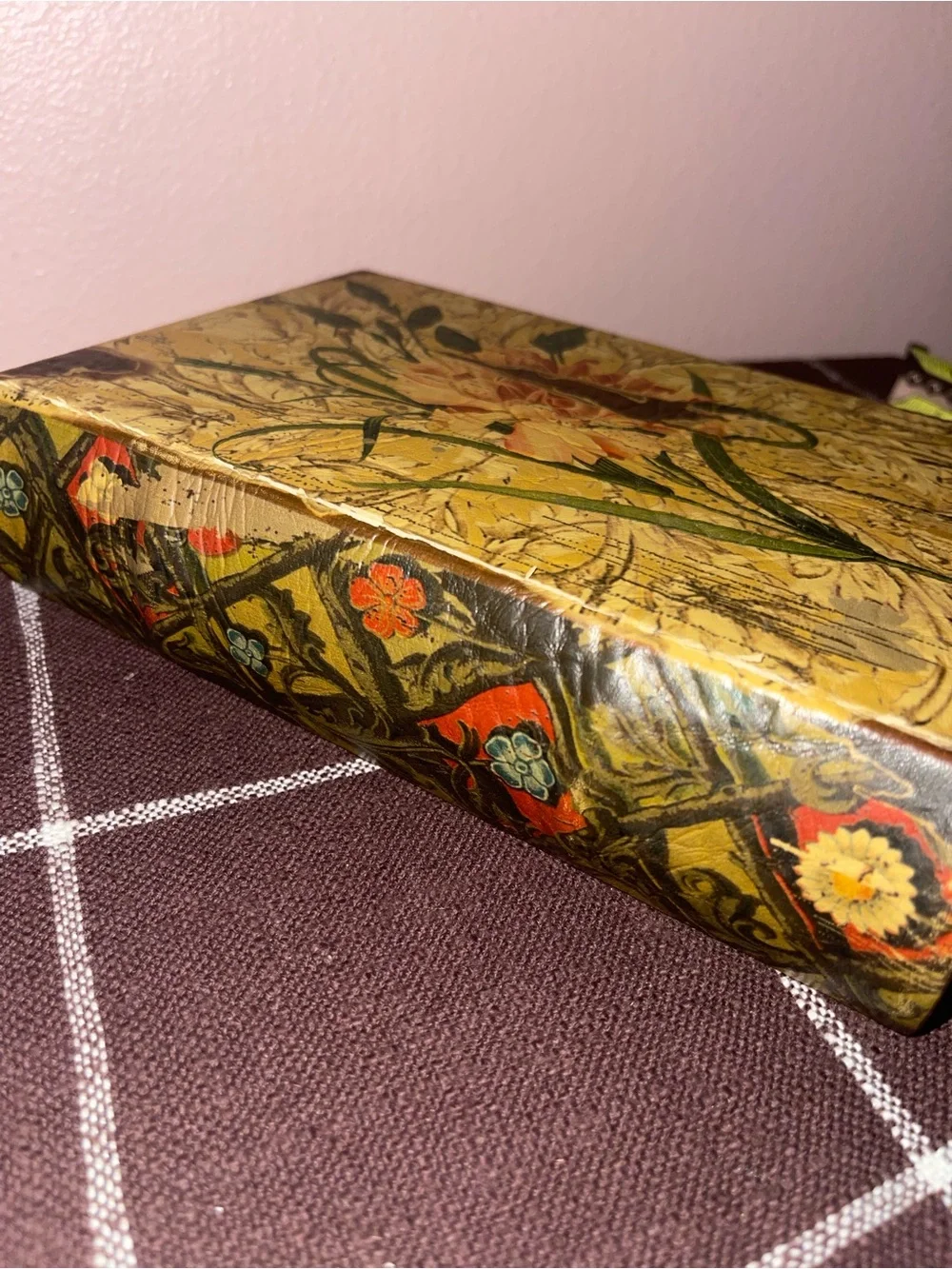 Vintage Faux Leather Floral Book Box Hidden Storage Red Velvet Lined